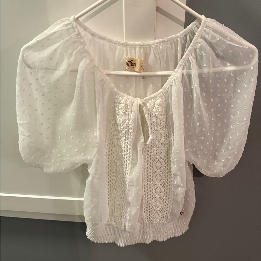 Hollister Sheer White Blouse with Lace Detail
